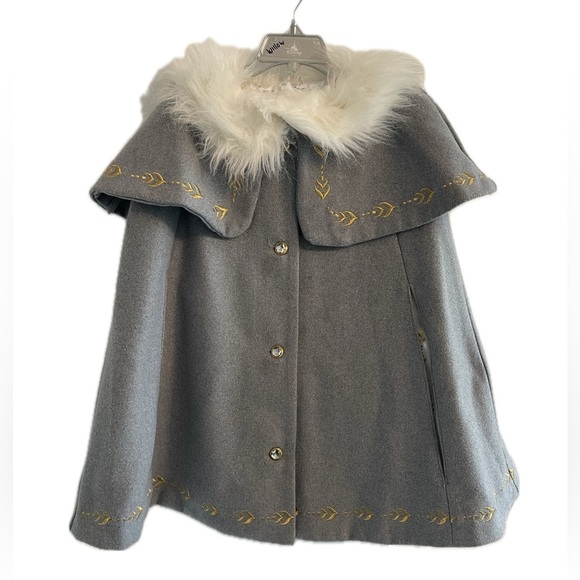 Disney Other - Disney Frozen II Gray Elsa Anna Cape with Faux Fur Collar Girls Size 7/8